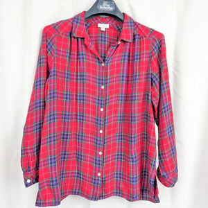J Jill Ladies' Long Sleeve Collared Red Plaid Flannel Shirt Large P